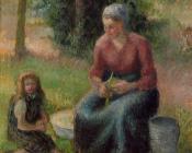 卡米耶 毕沙罗 : Peasant Woman and Her Daughter, Eragny